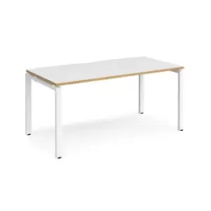 Bench Desk Single Person Starter Rectangular Desk 1600mm White/Oak Tops With White Frames 800mm Depth Adapt
