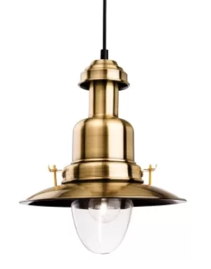 Classic 1 Light Dome Ceiling Pendant Antique Brass, Clear Glass, E27
