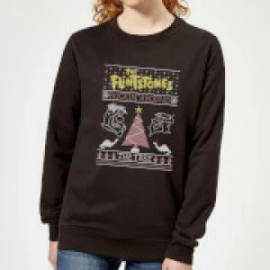 Flintstones Rockin Around The Tree Womens Christmas Sweatshirt - Black - M