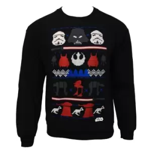 Star Wars Mens Dark Side Fair Isle Christmas Sweater (2XL) (Blue)