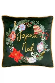 Deck The Halls Embroidered Printed Piped Velvet Cushion