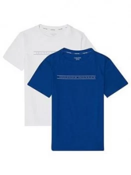 Calvin Klein Boys 2 Pack Lounge T-Shirts - Blue White, Size 8-10 Years