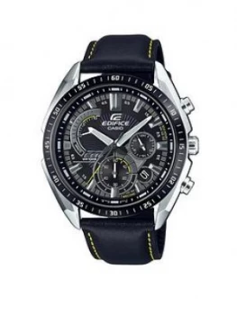 Casio Casio Edifice Black And Silver Detail Chronograph Dial Black Leather Strap Mens Watch