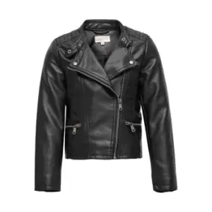 Only Girls Faux Leather Biker Jacket - Black