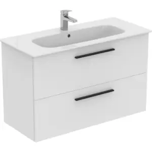 Ideal Standard i. life A Double Drawer Wall Hung Unit with Basin Matt 1000mm with Matt Black Handles in White