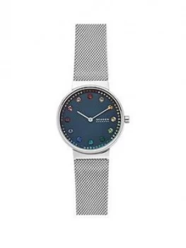 Skagen Blue And Rainbow Dot Dial Stainless Steel Mesh Strap Ladies Watch