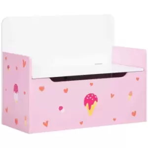 ZONEKIZ 2-in-1 Wooden Kids Storage Bench Toy Box with Safety Rod - Pink