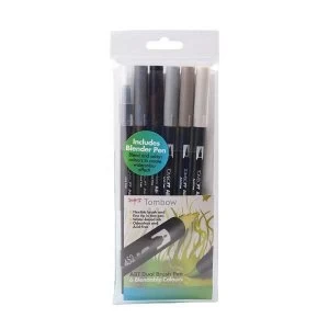Tombow ABT Dual Brush Pen Grey Set of 6