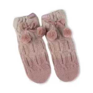 totes Pink Knitted Chunky Kid's Slipper Socks Pink