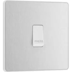 BG Evolve Brushed Steel (White Ins) Single Press Switch, 10A in Silver