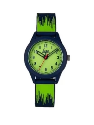 Hype Hype Kids Lime Green And Navy Paint Drip Pattern Silicone Strap With Lime Green Dial
