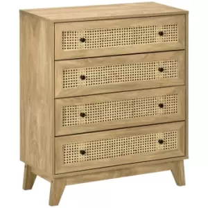 HOMCOM Storage Cabinet, 4-Drawer Unit with Rattan Element for Bedroom, Living Room, 80cmx35cmx95cm, Wood Effect