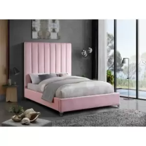 Alexo Upholstered Beds - Plush Velvet, Small Double Size Frame, Pink - Pink