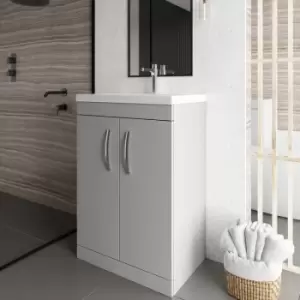Nuie - Athena Floor Standing 2-Door Vanity Unit with Basin-3 600mm Wide - Gloss Grey Mist