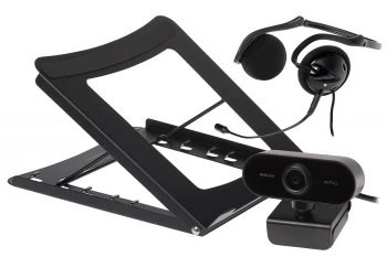 Maplin Working from Home Kit inc Headset with Mic, FullHD WebCam & Laptop Stand