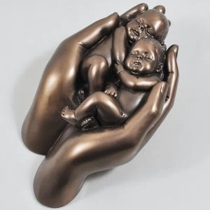 Babies in Hand Cast Bronze Sculpture
