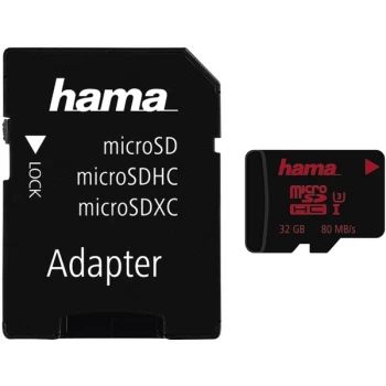 Hama microSDHC 32GB UHS Speed Class 3 UHS-I 80MB/s + Adapter/Photo