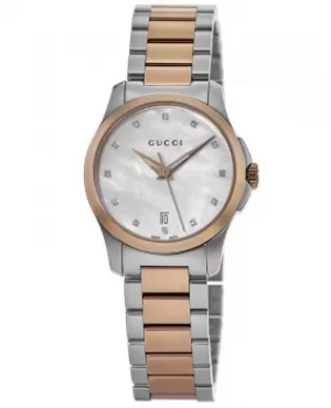 Gucci G-Timeless Mother of Pearl Diamond Dial Two Tone Stainless Steel Womens Watch YA126544 YA126544