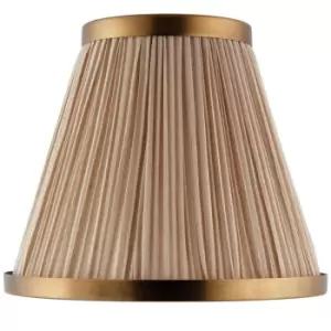 8" Luxury Round Tapered Lamp Shade Beige Pleated Organza Fabric & Antique Brass