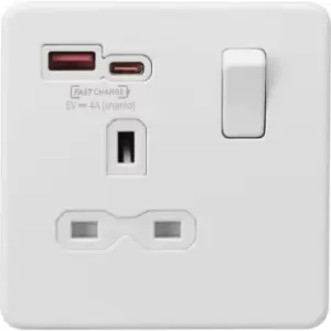 13A 1G Switched Socket with dual USB [FASTCHARGE] A+C - Matt White 230V IP20