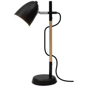 Alabama Desk Task Lamp Black Metal, Natural Wood LED E27 - Merano