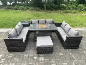 10 Seater Rattan Garden Furniture Sofa Set Outdoor Gas Fire Pit Dining Table Gas Heater Burner