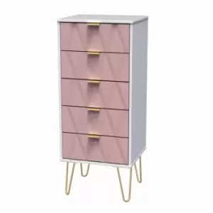 Diamond Pink & White 5 Drawer Chest Of Drawers (H)1075mm (W)395mm (D)415mm