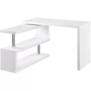 Corner Rotating L-Shaped Office Table Computer Desk with Storage Shelf White - White - Homcom