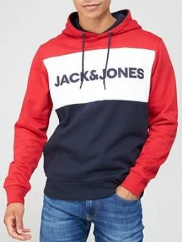 Jack & Jones Colour Block Logo Hoodie - Red, Size 2XL, Men