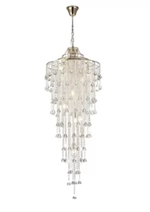 Inina Tall Ceiling Pendant 9 Light E14 French Gold, Crystal