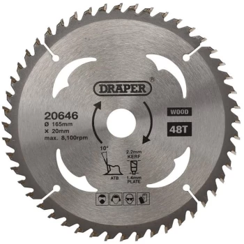 20646 TCT Circular Saw Blade for Wood 165 x 20mm 48T - Draper