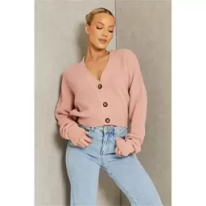 I Saw It First Blush Pink Waffle Knit Contrast Button Cardigan - Pink