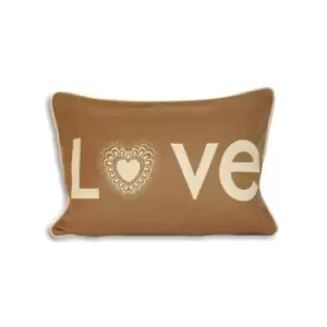 Lovehearts Applique Wool Boudoir Cushion Cover, Caramel, 35 x 50 Cm - Paoletti