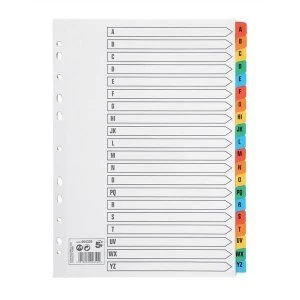 5 Star Office Index 150gsm Card with Coloured Mylar Tabs A Z A4 White