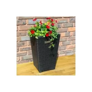 2 x Rowlinson Square Rattan Planter Black Raised Flower Bed Pot Patio