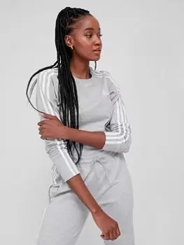 adidas 3 Stripes Long Sleeve Tee - Medium Grey Heather, Size XS, Women