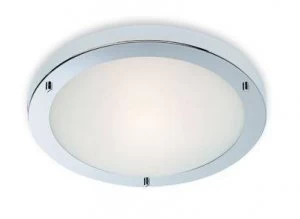 1 Light Flush Ceiling Light Chrome, Opal Glass IP54, E27
