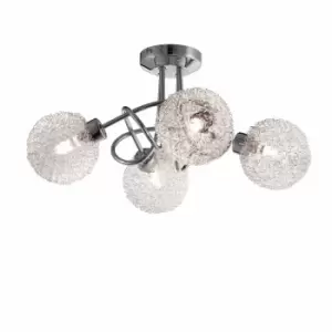 Nielsen Bolsena Modern Polished Chrome 4 Light Flush Curved Arms Clear And Frosted Glass Scribble Ball Globe Shade