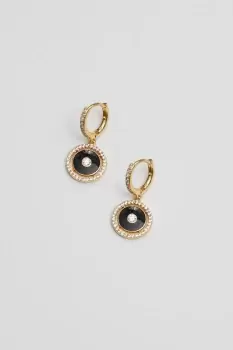 14K Gold Plated Recycled Jet Enamel And Cubic Zirconia Charm Earrings - Gift Pouch