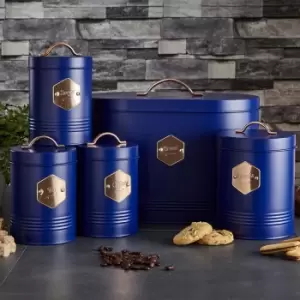Neo Direct Navy Blue Retro Inspired Sleek Matt & Copper 5 Piece Kitchen Canister Set