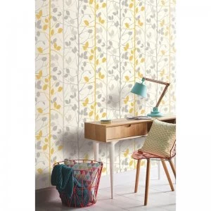 Woodland Grey and Yellow Wallpaper