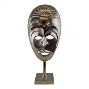 Silver Metal Tribal Mask Sculpture