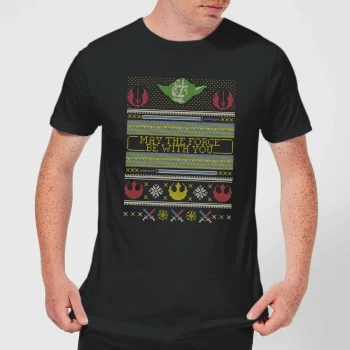 Star Wars May The force Be with You Pattern Mens Christmas T-Shirt - Black - 3XL - Black