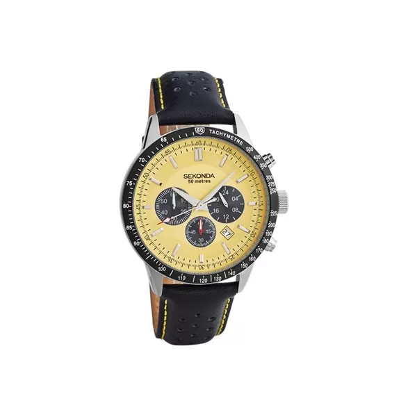 Sekonda 1395 Chronograph Black Leather Strap Watch - W31220