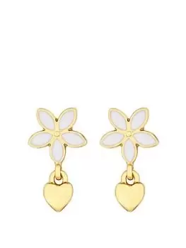 Mood Gold White Enamel Flower Charm Drop Earrings