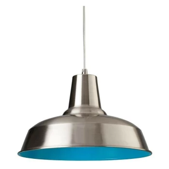 Firstlight - Smart - 1 Light Dome Ceiling Pendant Brushed Steel, Blue Inside, E27
