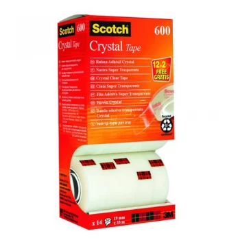 Scotch Crystal Tape 19mm x 33m Pack of 14 CRYSTAL14VP