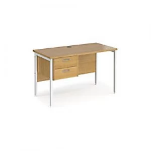 Rectangular Straight Desk Oak Wood H-Frame Legs White Maestro 25 1200 x 600 x 725mm 2 Drawer Pedestal