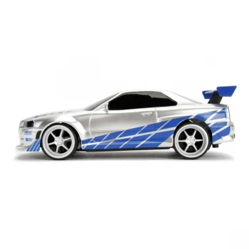 Fast & Furious - 2 Fast 2 Furious Brians Nissan Skyline GT-R BNR34 Remote Control Toy Sports Car (Silver/Blue)
