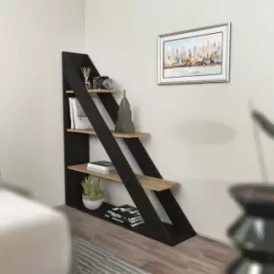Pisagor 4-tier Corner Bookcase Bookshelf Black and Oud Oak Pattern - Black / Oak - Decorotika